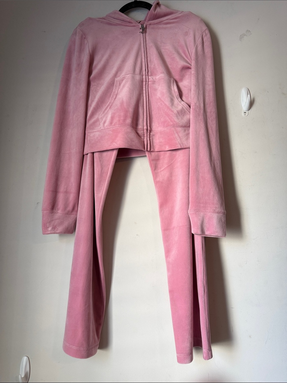 Juicy Couture Pink Velour Track Pants and Cropped Hoodie Set
